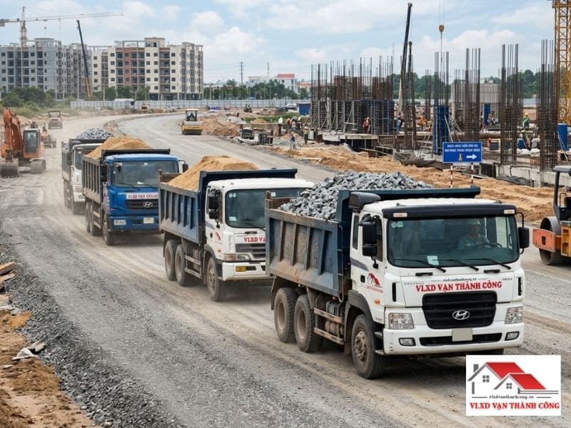 Dịch vụ giao cát đá tận nơi bằng xe ben chuyên dụng của VLXD Vạn Thành Công